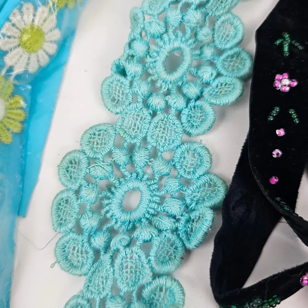 Lot vintage lace, beaded trim, rhinestone ribbon more